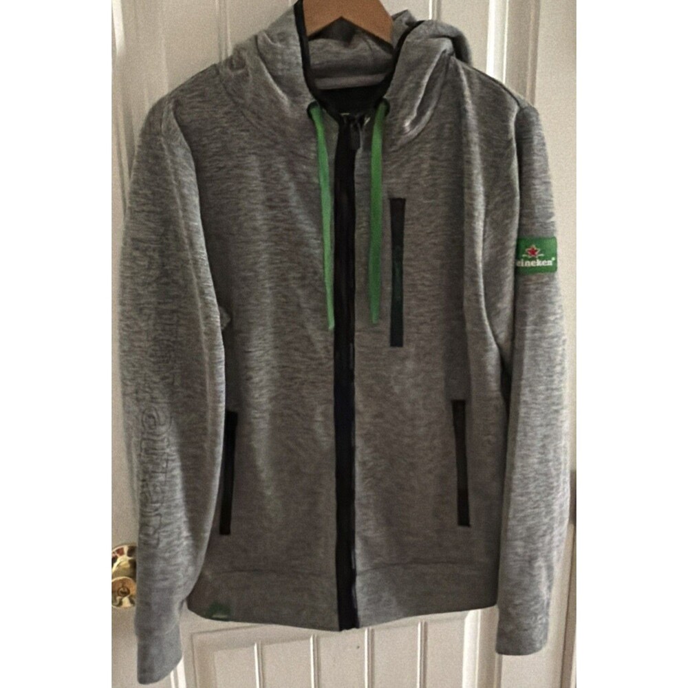 Heineken Official Merchandise Men’s Gray Full Zip Hoodie Sweater Large
